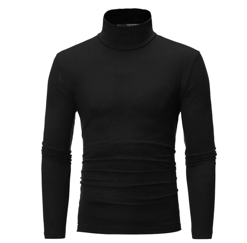 Men's Solid Color Turtleneck T-Shirt For Male Autumn Spring Casual Long Sleeve Basic Bottoming Shirt For Men Slim-Fit Tops