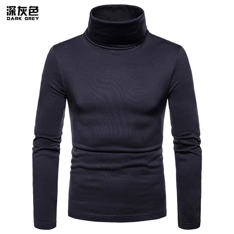 Men's Solid Color Turtleneck T-Shirt For Male Autumn Spring Casual Long Sleeve Basic Bottoming Shirt For Men Slim-Fit Tops