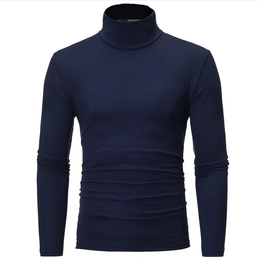 Men's Solid Color Turtleneck T-Shirt For Male Autumn Spring Casual Long Sleeve Basic Bottoming Shirt For Men Slim-Fit Tops