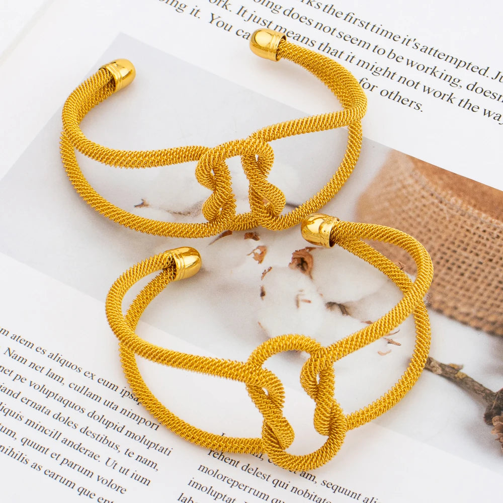 Fashion Jewelry Set for Women Gold Color Knot Design Cuff Bangle New Design Beads Bracelet Weddings Bridal Jewelry Accessories