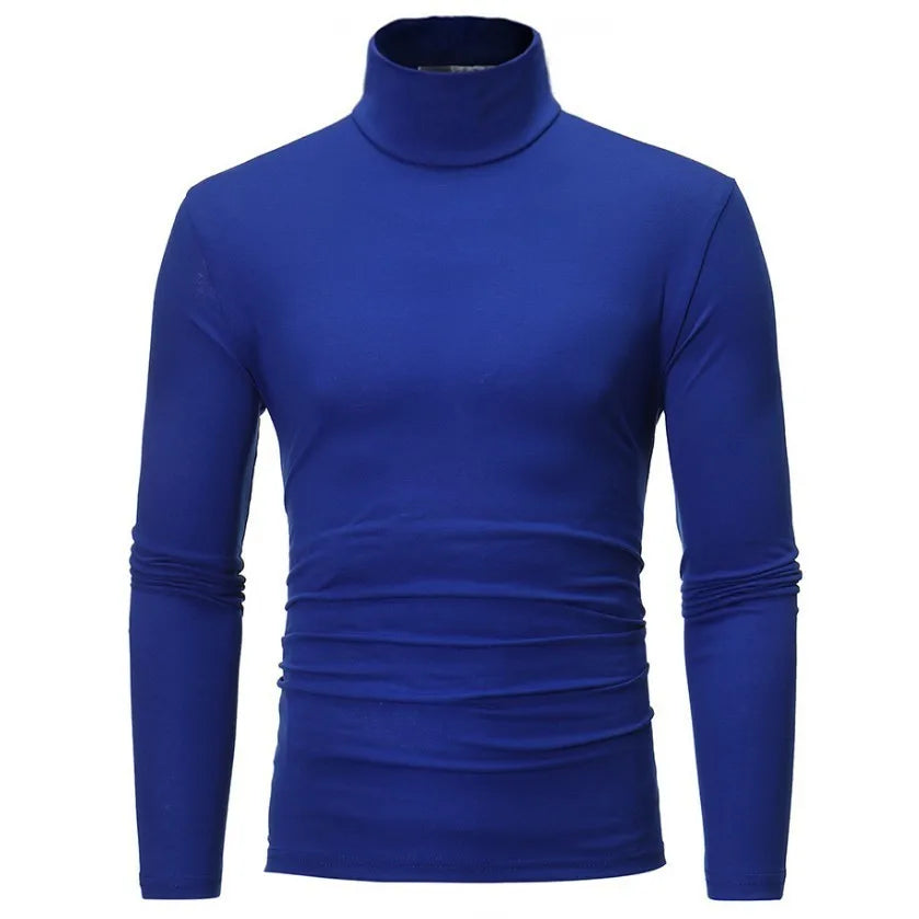 Men's Solid Color Turtleneck T-Shirt For Male Autumn Spring Casual Long Sleeve Basic Bottoming Shirt For Men Slim-Fit Tops