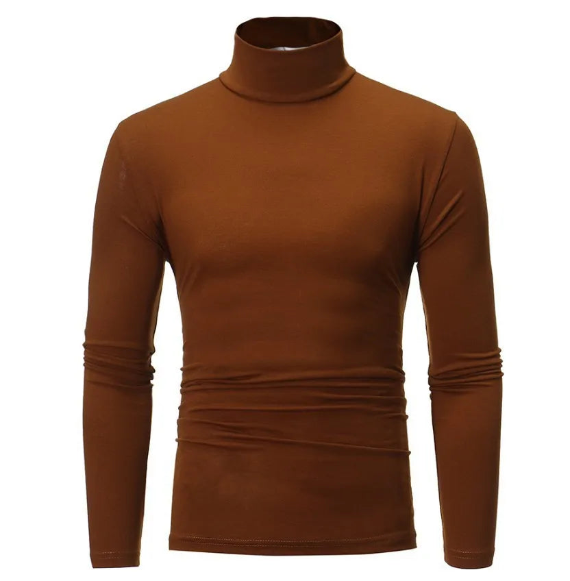 Men's Solid Color Turtleneck T-Shirt For Male Autumn Spring Casual Long Sleeve Basic Bottoming Shirt For Men Slim-Fit Tops