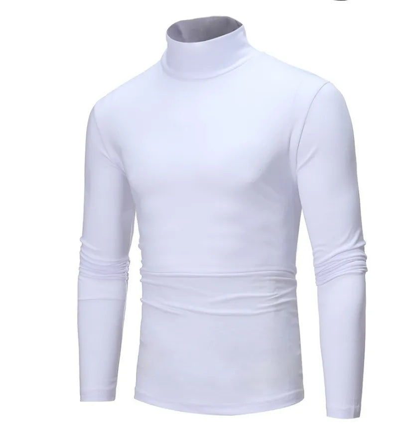 Men's Solid Color Turtleneck T-Shirt For Male Autumn Spring Casual Long Sleeve Basic Bottoming Shirt For Men Slim-Fit Tops