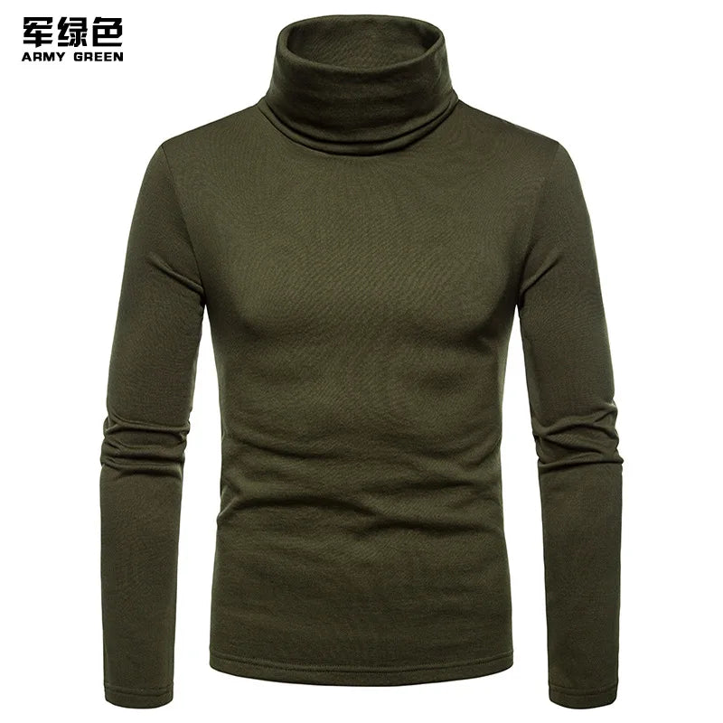 Men's Solid Color Turtleneck T-Shirt For Male Autumn Spring Casual Long Sleeve Basic Bottoming Shirt For Men Slim-Fit Tops