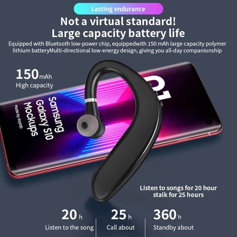 New Single Ear Business Headset Bluetooth Ear Hook Earphone HIFI Stereo Comfortable Wear For Music Work Drive Delivery Headphone