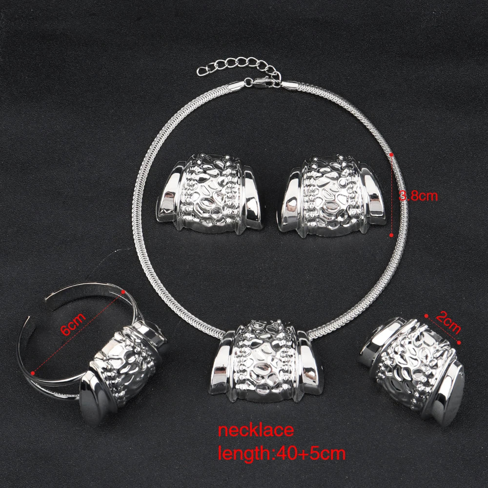 African Women Jewelry Set Pendant Necklace Earrings Weddings Design Bracelet Ring Jewellery Party Bridal Dubai Accessory Gift