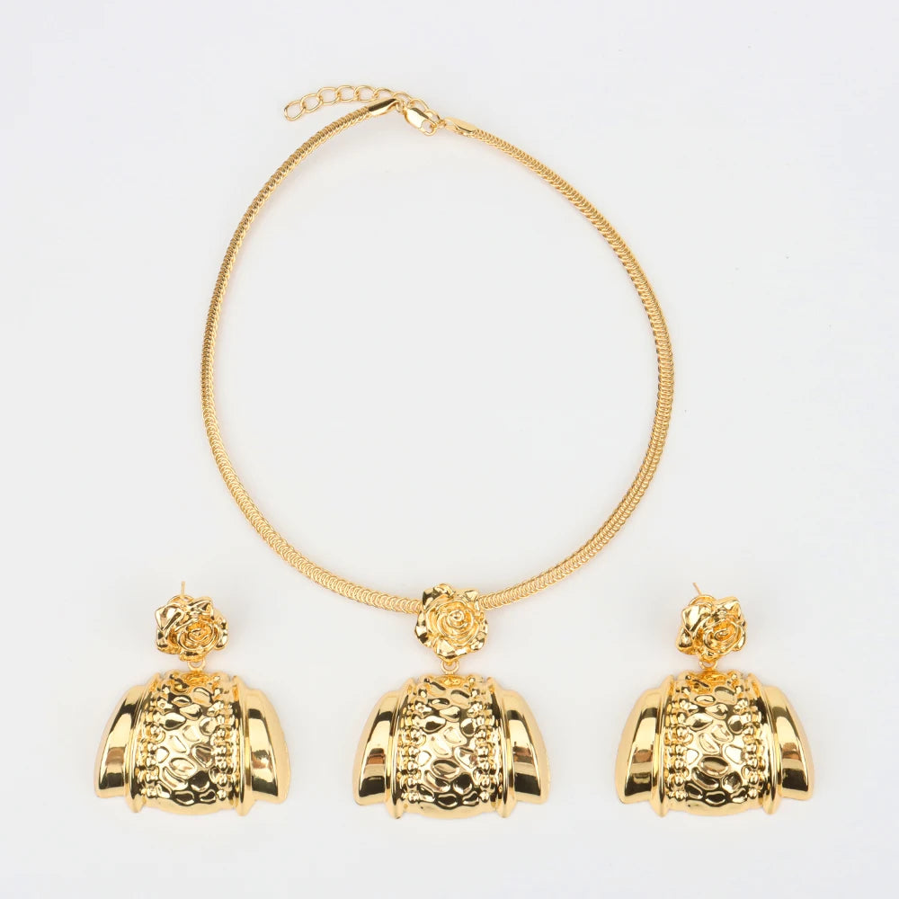 African Women Jewelry Set Pendant Necklace Earrings Weddings Design Bracelet Ring Jewellery Party Bridal Dubai Accessory Gift