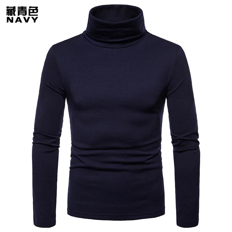Men's Solid Color Turtleneck T-Shirt For Male Autumn Spring Casual Long Sleeve Basic Bottoming Shirt For Men Slim-Fit Tops