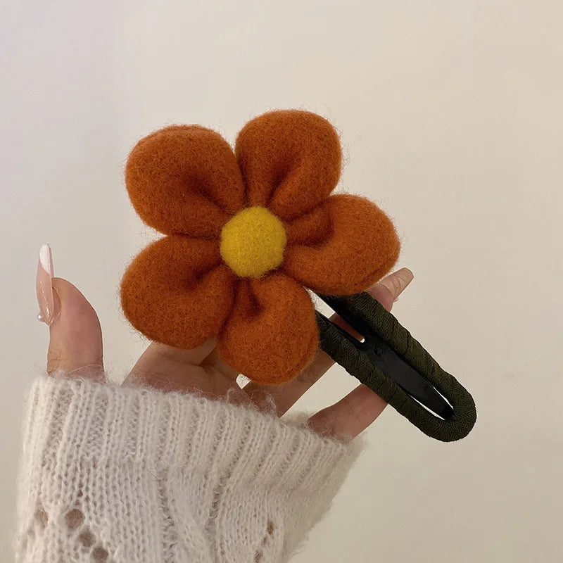 AWAYTR Autumn Winter Plush Flower Hair Claw Women Chic Duckbill Clip Hairpin Back Head Hair Clips Hair Accessories for Girls