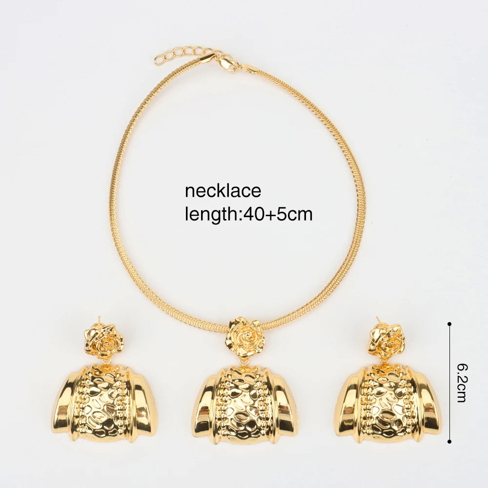 African Women Jewelry Set Pendant Necklace Earrings Weddings Design Bracelet Ring Jewellery Party Bridal Dubai Accessory Gift