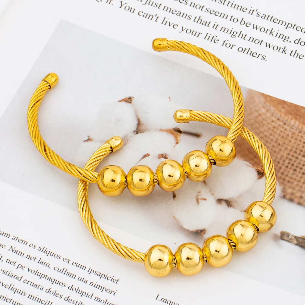 Fashion Jewelry Set for Women Gold Color Knot Design Cuff Bangle New Design Beads Bracelet Weddings Bridal Jewelry Accessories