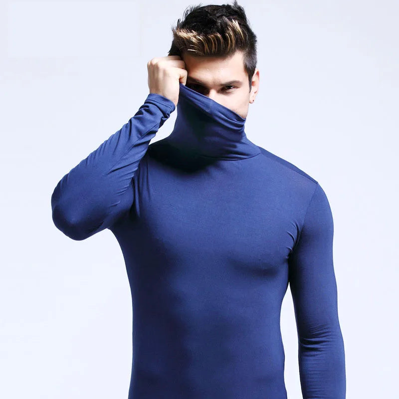 Men's Solid Color Turtleneck T-Shirt For Male Autumn Spring Casual Long Sleeve Basic Bottoming Shirt For Men Slim-Fit Tops