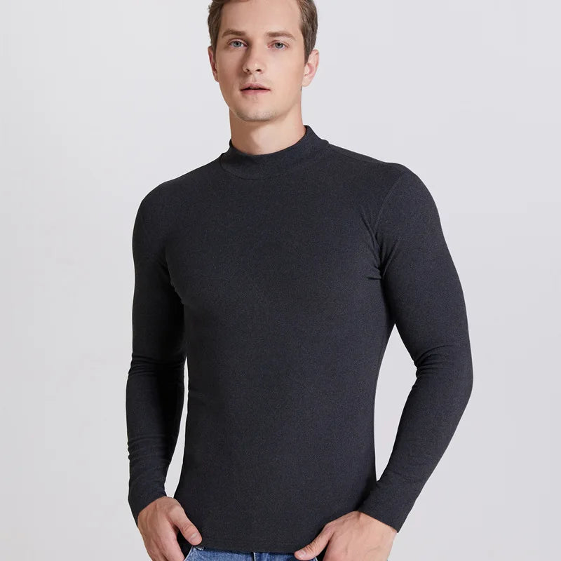 Men's Solid Color Turtleneck T-Shirt For Male Autumn Spring Casual Long Sleeve Basic Bottoming Shirt For Men Slim-Fit Tops