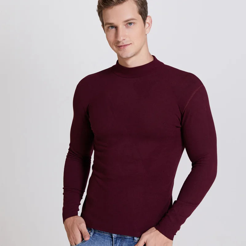 Men's Solid Color Turtleneck T-Shirt For Male Autumn Spring Casual Long Sleeve Basic Bottoming Shirt For Men Slim-Fit Tops