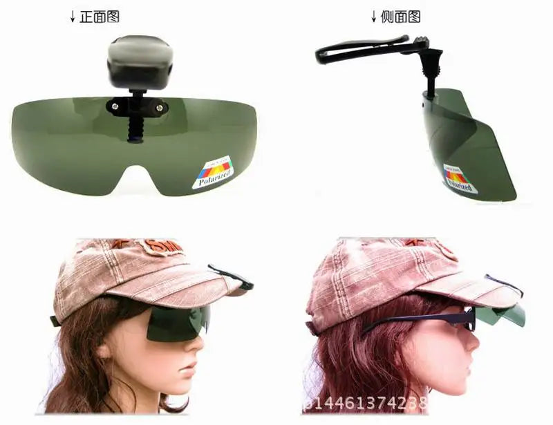 SU01 Fishing Sunglasses with Cap Clip Anti-UV Polarized Wine, Yellow, Gray, Black, Dark Green Coffee especially for Wore Glasses