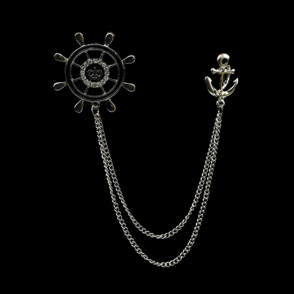 Golden Men Women Tassel Chain Lapel Pin Brooch Wings Crown Sword Scissors Retro Men Gift Wedding Banquet Daily Wear Accessories