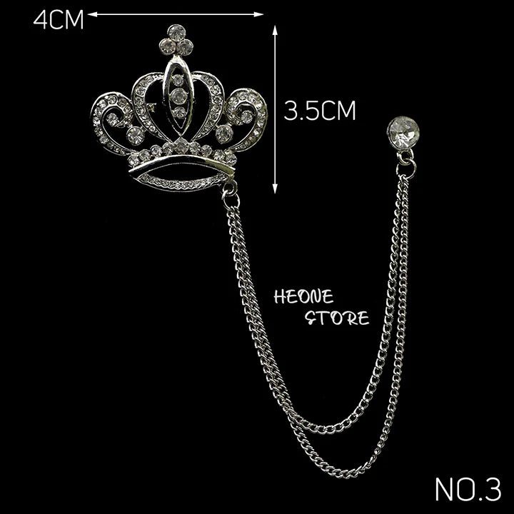 Golden Men Women Tassel Chain Lapel Pin Brooch Wings Crown Sword Scissors Retro Men Gift Wedding Banquet Daily Wear Accessories