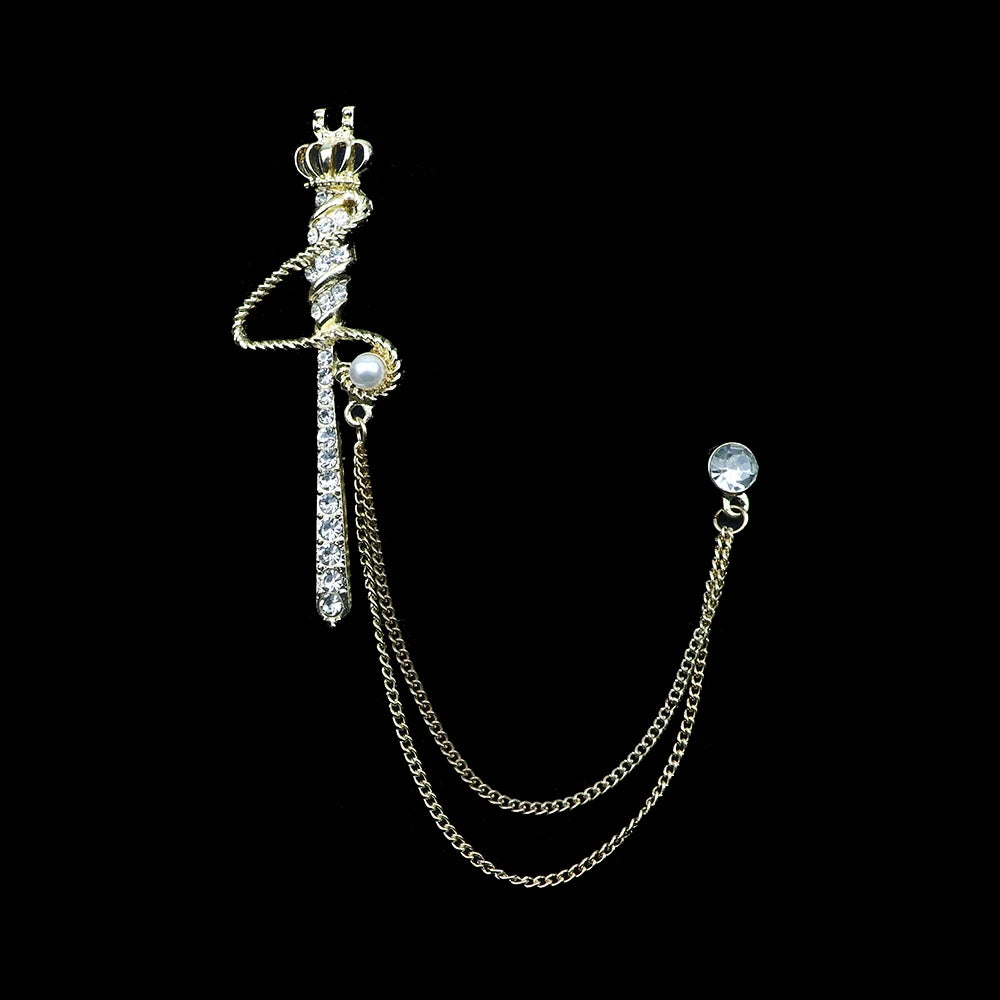 Man Brooch Cross Suit Tassel Chain Lapel Pin Suit Shirt Collar Brooch Badge Retro Pins Wedding Party Dance Neckwear Accessories