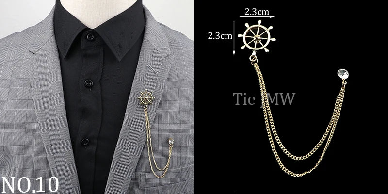 Man Brooch Cross Suit Tassel Chain Lapel Pin Suit Shirt Collar Brooch Badge Retro Pins Wedding Party Dance Neckwear Accessories