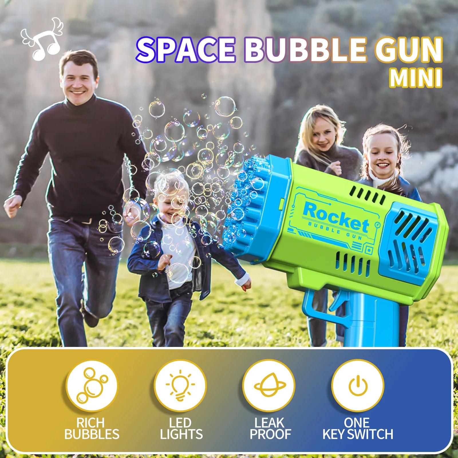 Unisex Summer Outdoor Electric 40 Holes Rocket Automatic Soap Bubble Gun Machine ABS Toy Educational for Kids Years Made Plastic