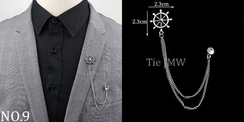 Man Brooch Cross Suit Tassel Chain Lapel Pin Suit Shirt Collar Brooch Badge Retro Pins Wedding Party Dance Neckwear Accessories