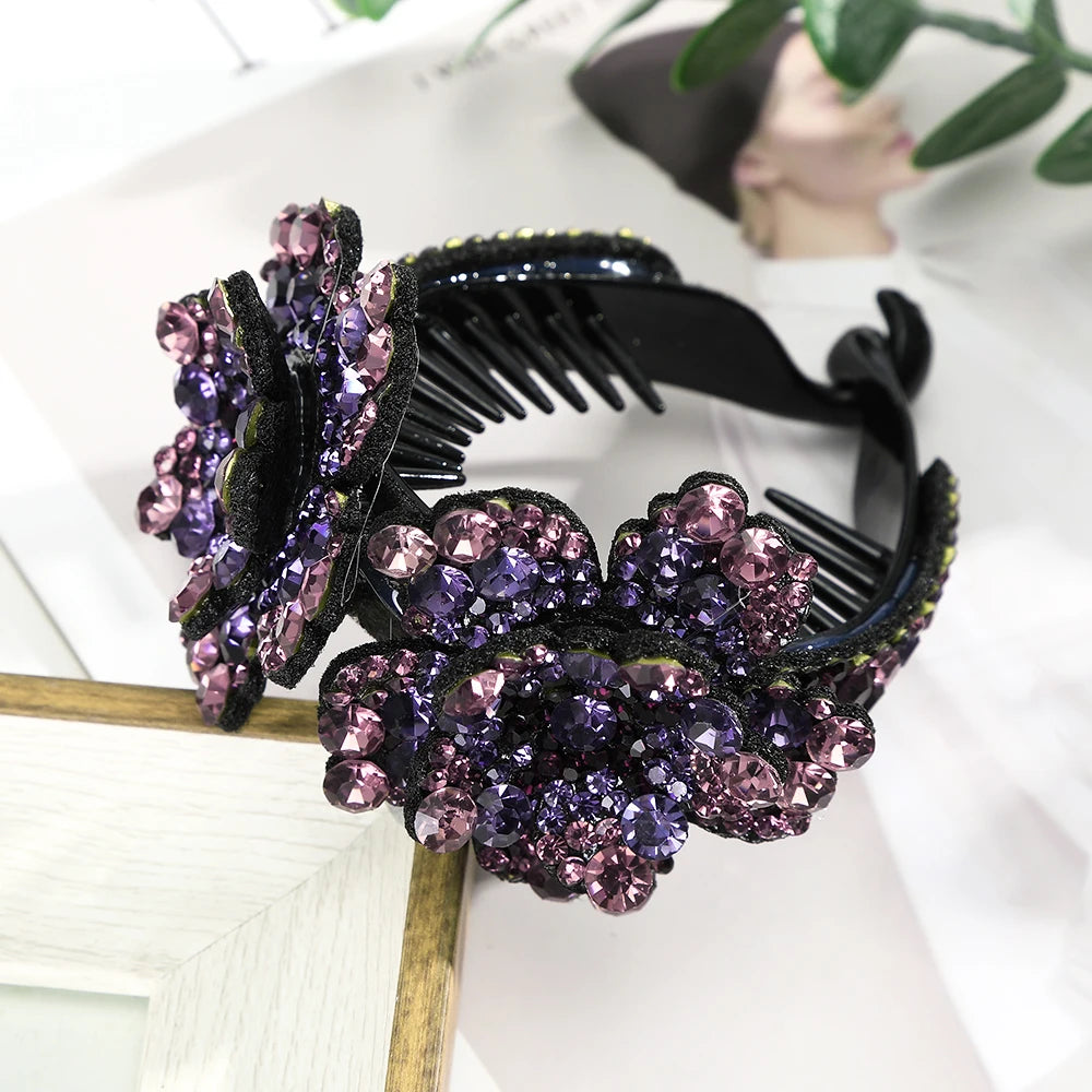 AWAYTR Women Flower Hair Clips Claw Rhinestone Ponytail Hair Accessories Hairpins Ladies Headbands Girls Ornaments Barrettes