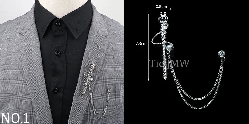 Man Brooch Cross Suit Tassel Chain Lapel Pin Suit Shirt Collar Brooch Badge Retro Pins Wedding Party Dance Neckwear Accessories