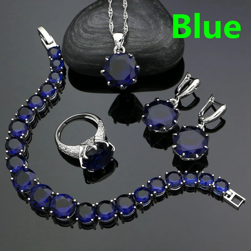 Punk Silver Jewellery Silver 925 Jewelry Sets for Women Black Cubic Zirconia Earrings/Pendant/Necklace/Ring/Bracelet