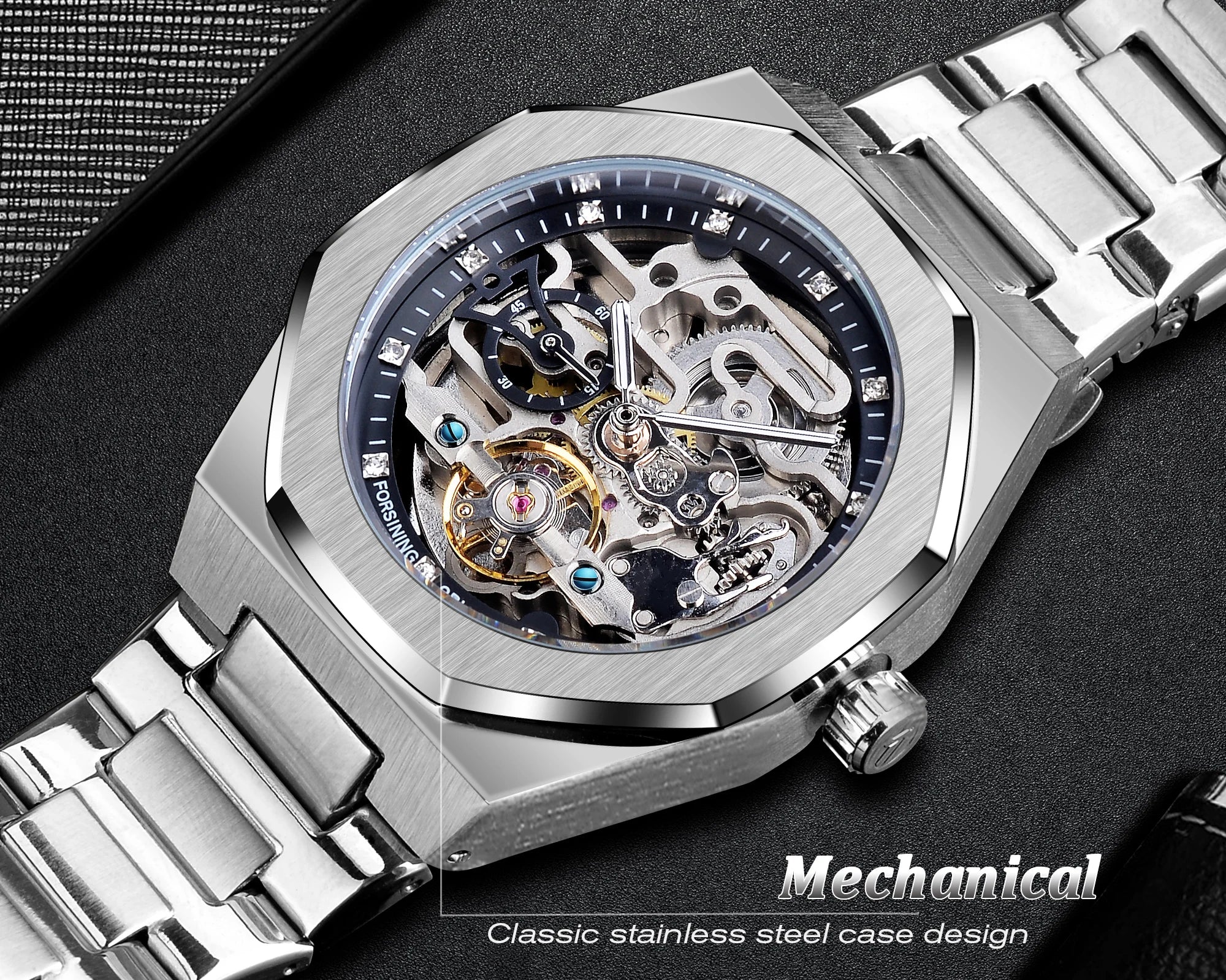 MECHANICAL WATCH  FORSINING Factory  Stainless Steel Mechanical  Watches  for Mens Watches Luxury