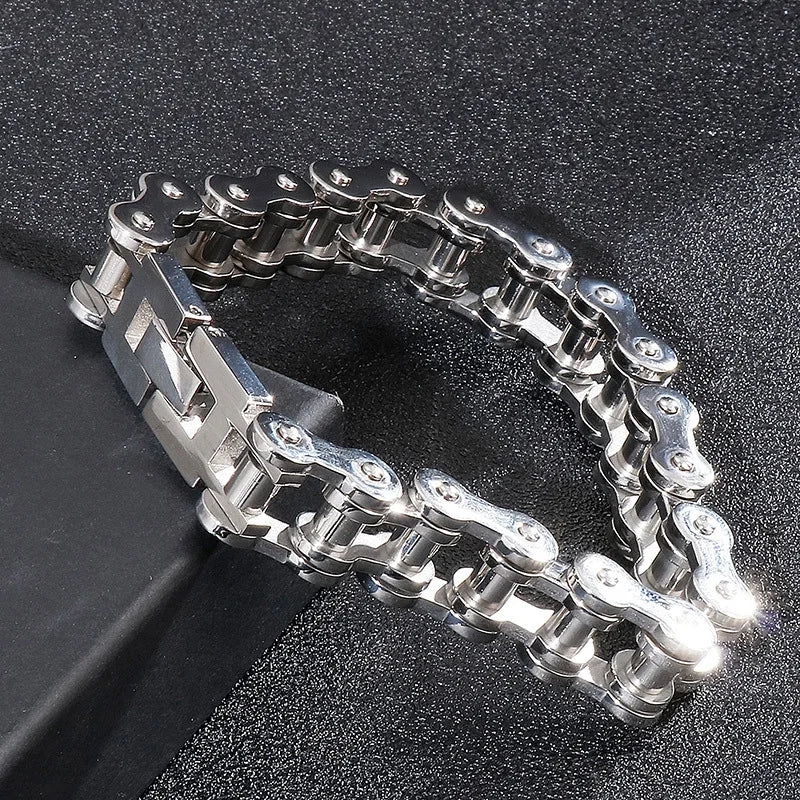 Trendy men's fashion accessories stainless steel bracelet Simple and versatile motorcycle bicycle chain men's jewelry