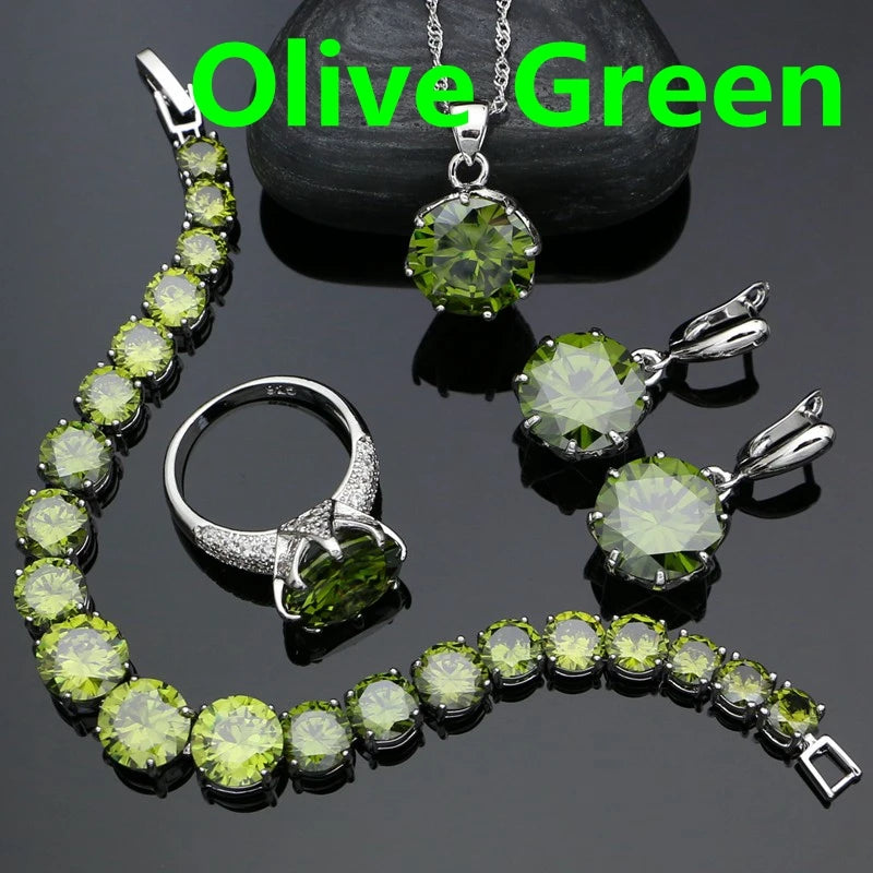 Punk Silver Jewellery Silver 925 Jewelry Sets for Women Black Cubic Zirconia Earrings/Pendant/Necklace/Ring/Bracelet