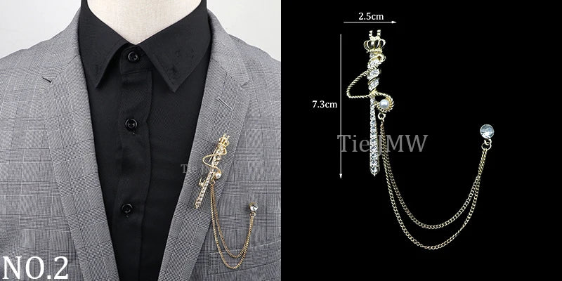 Man Brooch Cross Suit Tassel Chain Lapel Pin Suit Shirt Collar Brooch Badge Retro Pins Wedding Party Dance Neckwear Accessories