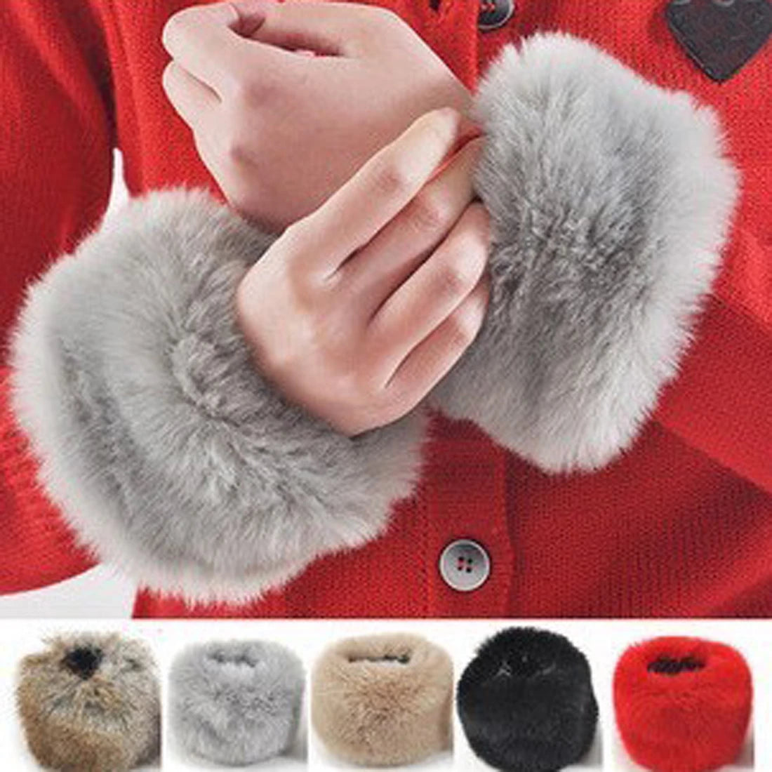 1 Pair Winter Warm Women Arm Warmer Faux Fur Soft Elastic Wrist Slap On Cuffs Arm Warmer Plush Thicken Accessories Gray White