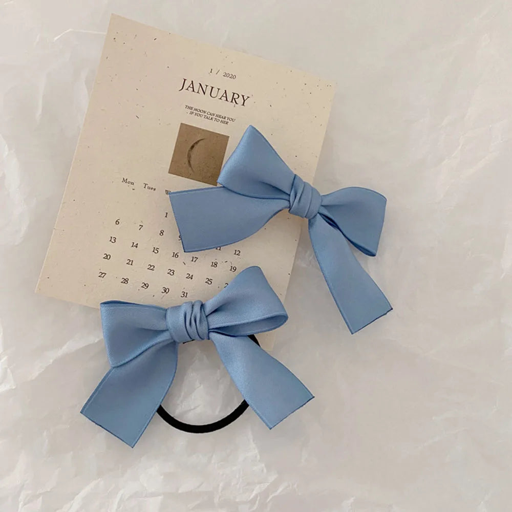 Women Hair Accessories Rubber Bands Tiara Satin Ribbon Hair Bow Elastic Hair Band Rope Scrunchies Ponytail Holder Gum for Girls