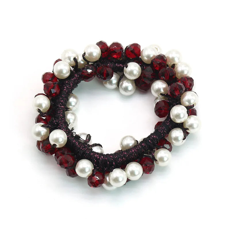 Cute Woman Big Pearl Rhinestone Elastic Hair Ties Luxury Hairband Scrunchies Girls Ponytail Holders Rubber Band Hair Accessories