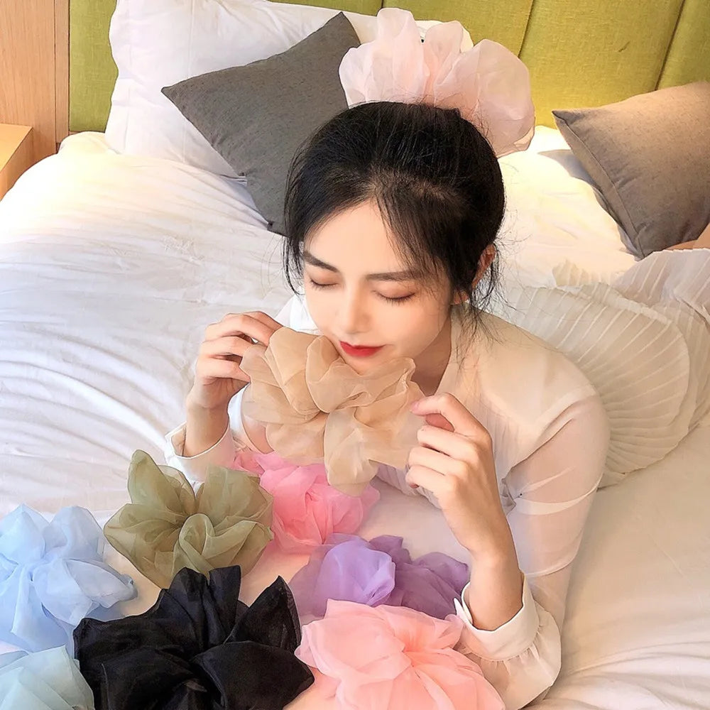 2020Korean Big Size Organza Hair Scrunchies For Women Elastic Hair Bands Girl Headwear Ponytail Holder Hair Tie Hair Accessories