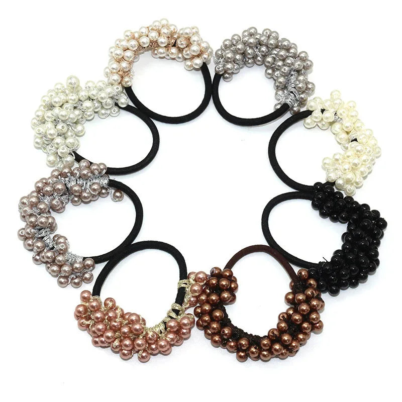Cute Woman Big Pearl Rhinestone Elastic Hair Ties Luxury Hairband Scrunchies Girls Ponytail Holders Rubber Band Hair Accessories