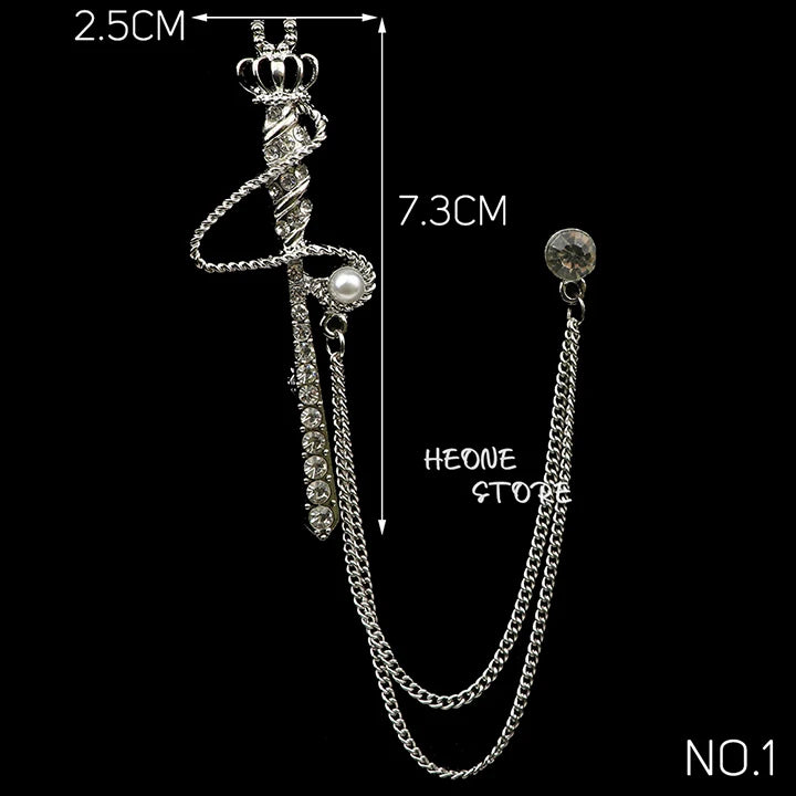 Golden Men Women Tassel Chain Lapel Pin Brooch Wings Crown Sword Scissors Retro Men Gift Wedding Banquet Daily Wear Accessories
