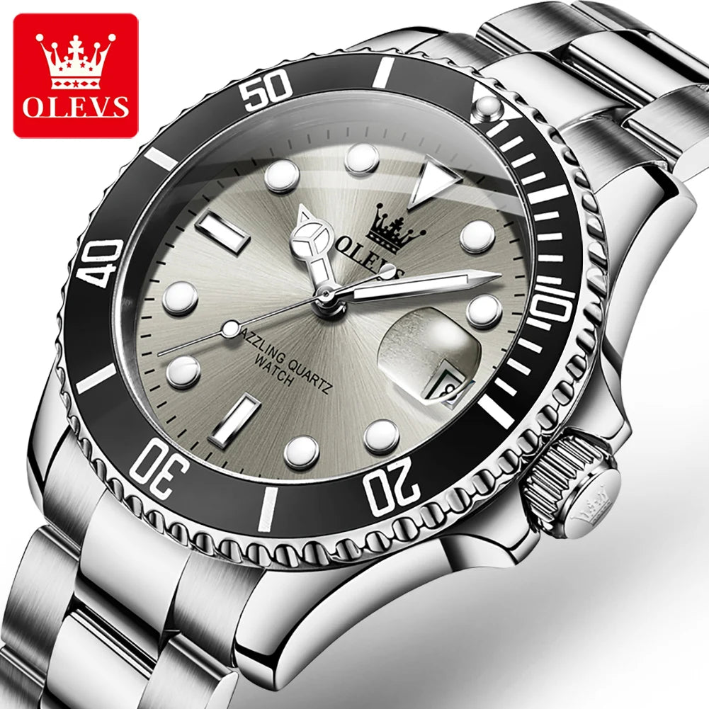 Fashion Business Men WristWatch OLEVS Brand 5885 Stainless Steel Strap Quartz Waterproof Analog Watch for Men