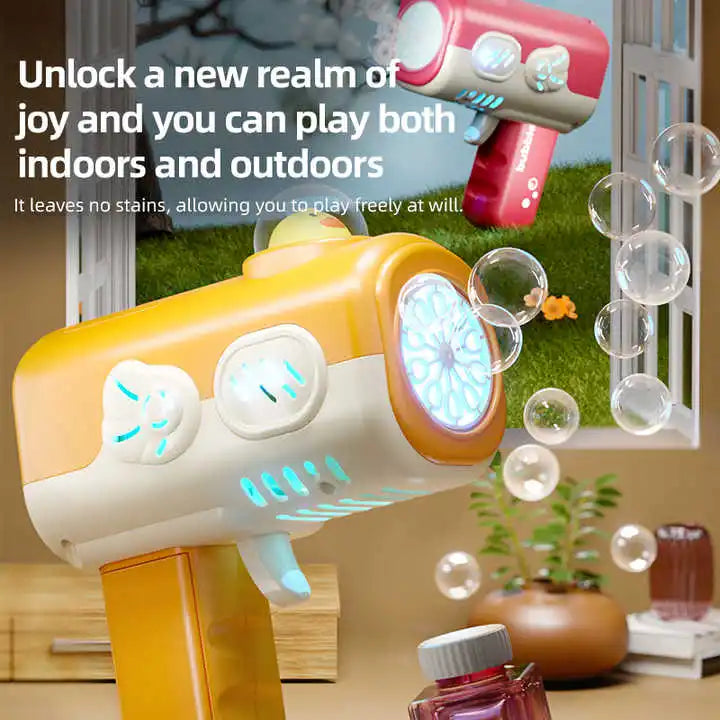 Kids Summer New Plastic LED Light Animal Cartoon Soap Bubble Gun Electric Gatling Toy