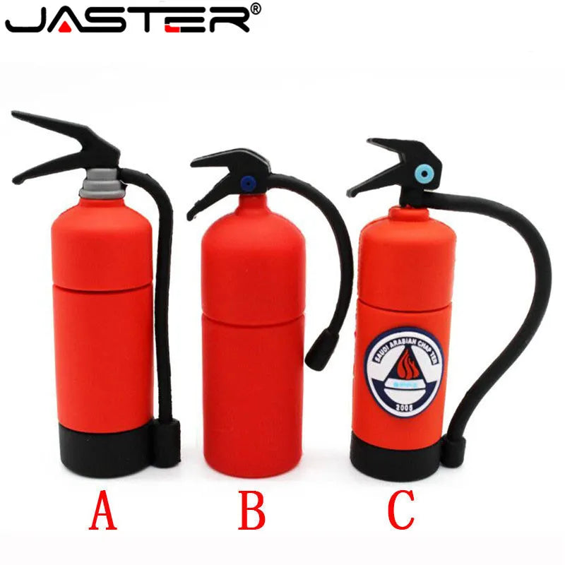 JASTER Cartoon Fire Extinguisher USB 2.0 Flash Drive 128GB Cute Silicone Memory Stick 64GB Gifts For Children Pen Drive 32GB 8GB