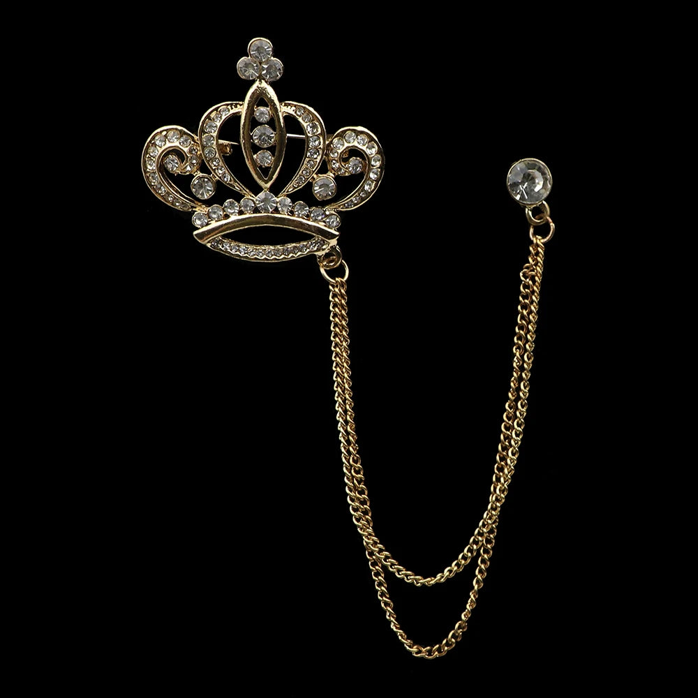 Golden Men Women Tassel Chain Lapel Pin Brooch Wings Crown Sword Scissors Retro Men Gift Wedding Banquet Daily Wear Accessories