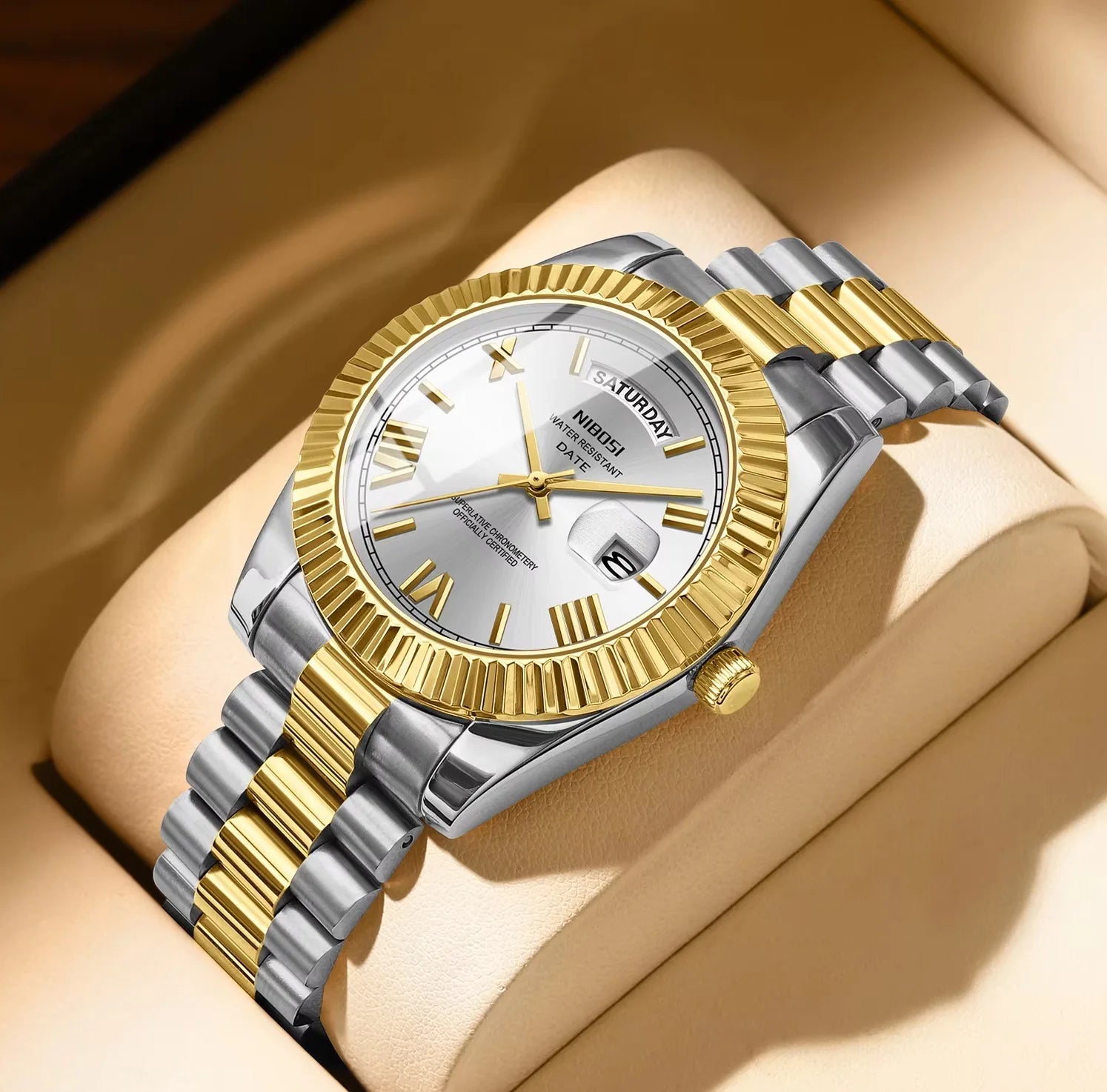 NIBOSI 2628 Luxury Fashion Brand Waterproof Custom OEM ODM Service Auto Date Week Quartz Watch