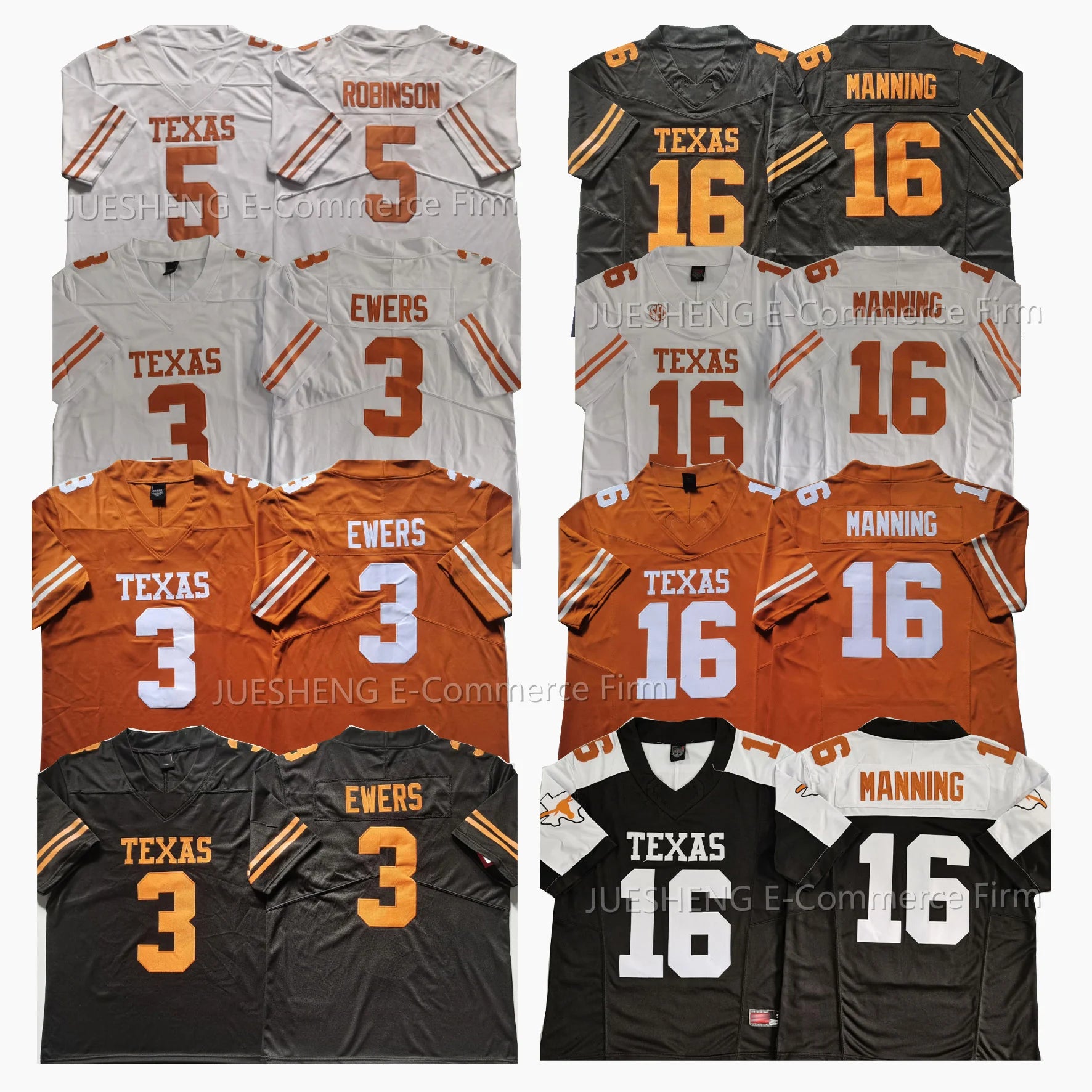 Wholesale Top Quality Texas College American Football 16#Manning  3#EWERS  American Football Stitched Jerseys