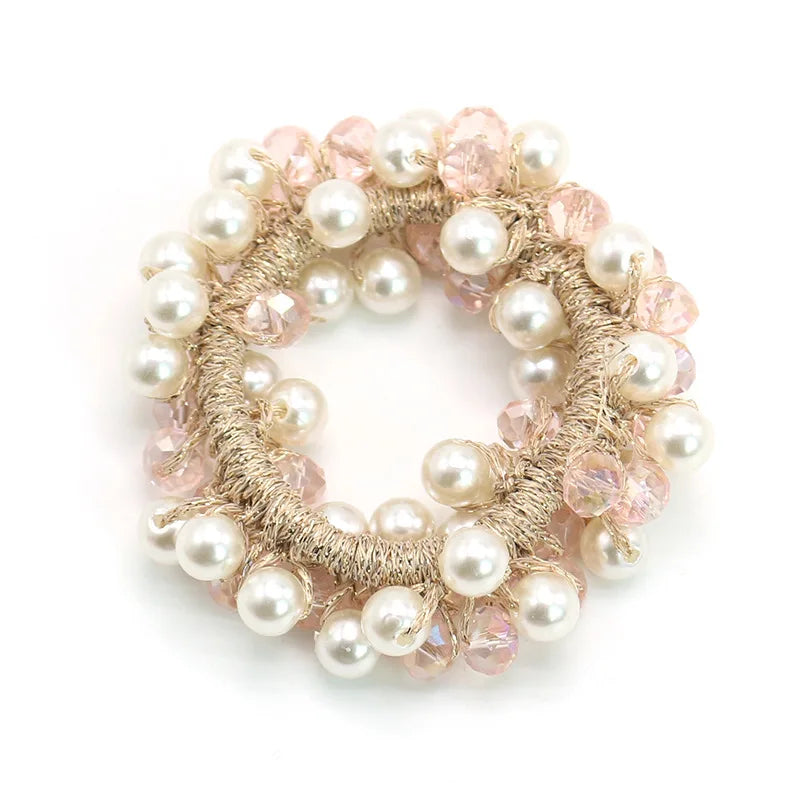 Cute Woman Big Pearl Rhinestone Elastic Hair Ties Luxury Hairband Scrunchies Girls Ponytail Holders Rubber Band Hair Accessories