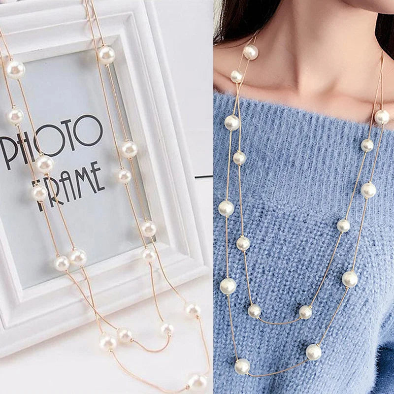 New Korean Pearl Necklaces for Women Gold Color Link Chain Choker Fashion Neck Accessories Elegant Collar bijoux femme