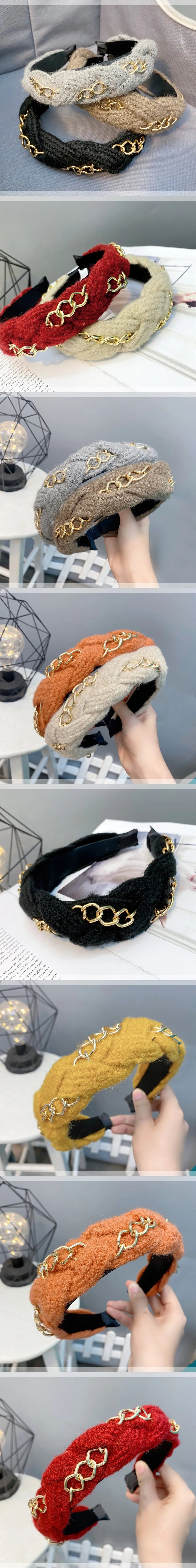 Winter Golden Chain Woolen Headband For Women Korea Handmade Soft Fur Hairband Hot Sale Outdoor Hair Accessories Headwear