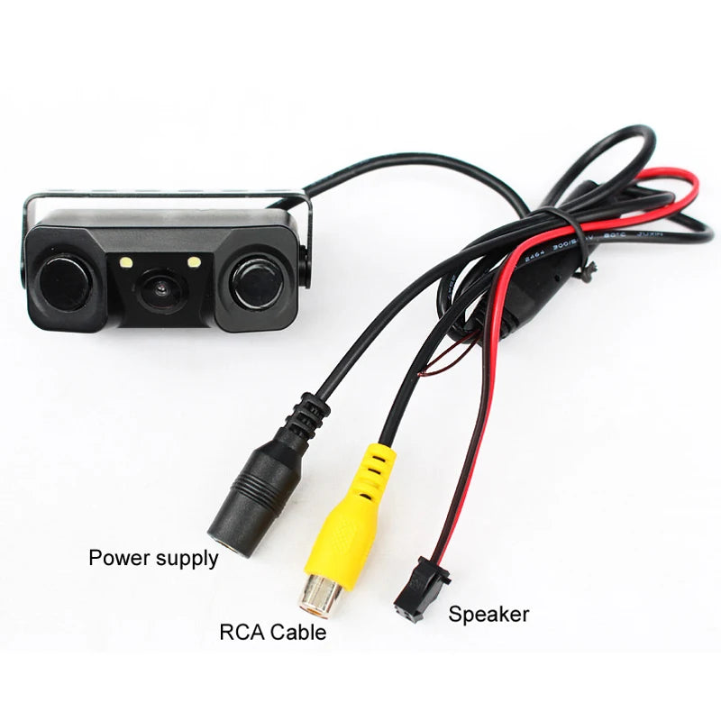 HD Car Rear View Camera 3 in 1 Parking Radar Detector Sensor Waterproof Night Vision LED Light