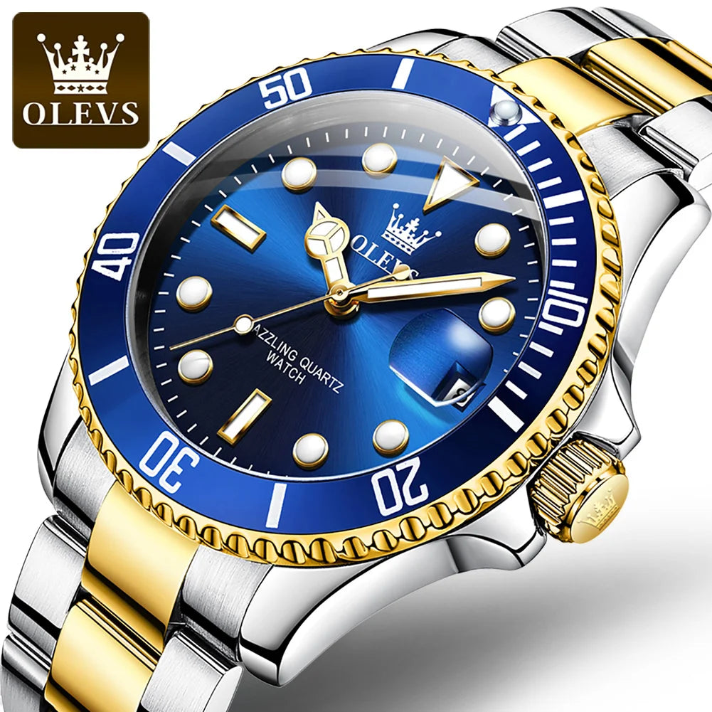 Fashion Business Men WristWatch OLEVS Brand 5885 Stainless Steel Strap Quartz Waterproof Analog Watch for Men