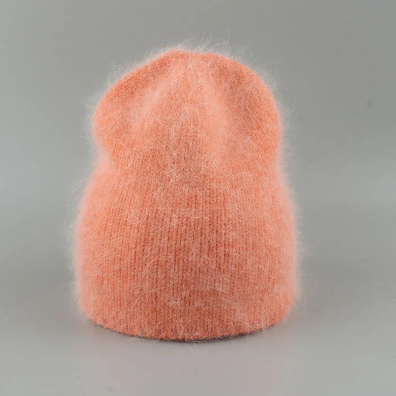Autumn Winter Hat For Women 70% Rabbit Fur Winter Cap Fashion Warm Knitted Beanie Hats Women Solid Adult Cover Head Caps
